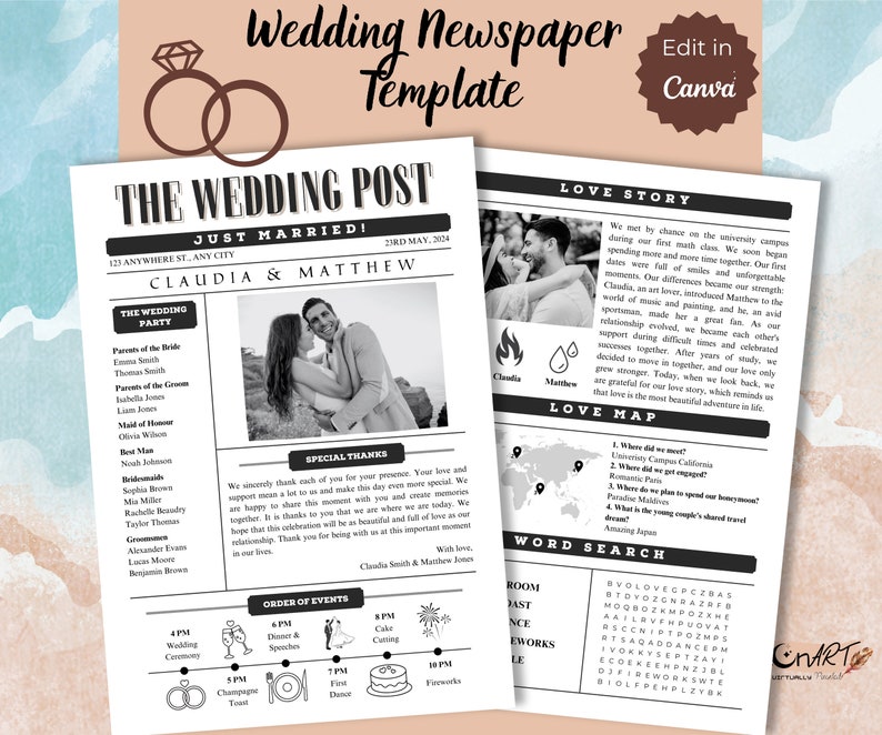 Editable Wedding Newspaper Template 2 Page Minimalist Wedding Etsy Editable Wedding Newspaper Template 2 Page Minimalist Wedding Etsy