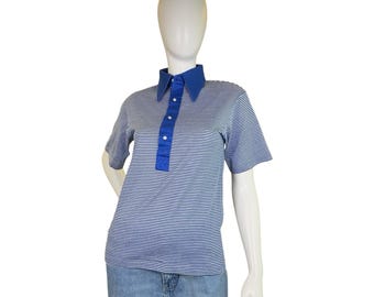 1970s Jack Nicklaus Blue Striped Cotton Polo Shirt