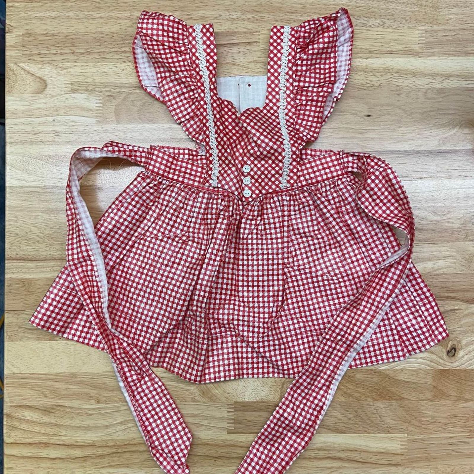 Vintage Aprons, Retro Aprons, Old Fashioned Aprons & Patterns 50s Vintage Red Checkered Girls Apron Dress $35.00 AT vintagedancer.com