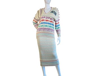 1980s Vintage Marika Contompasis Cream & Rainbow Sweater Set