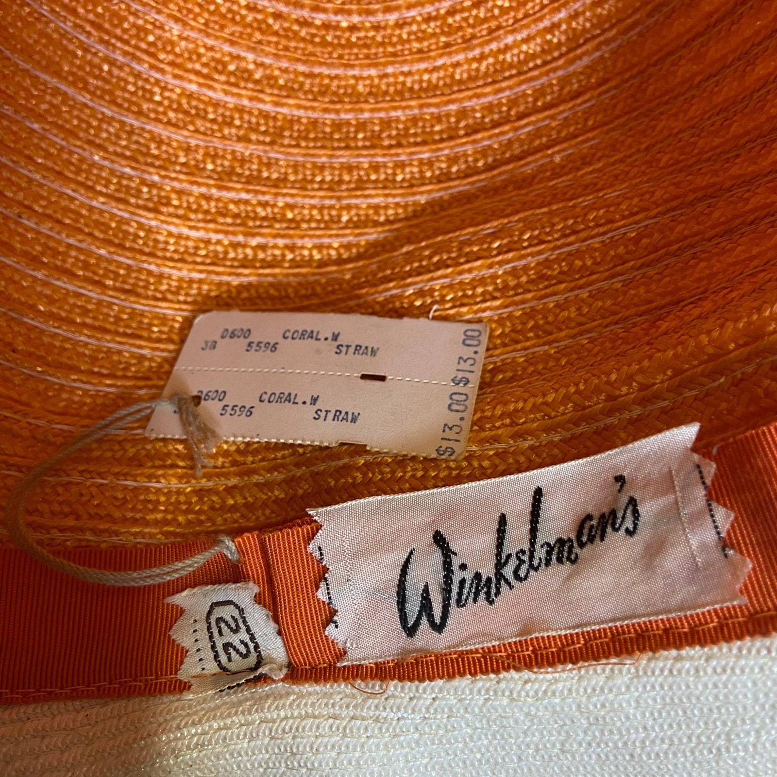 1950s Vintage Coral & White Striped Straw Cloche Hat by Winkelman’s – NWT Vintage Straw Bucket Hat, Cloche Hat, 1950s-60s Hat, Vintage  main image 4
