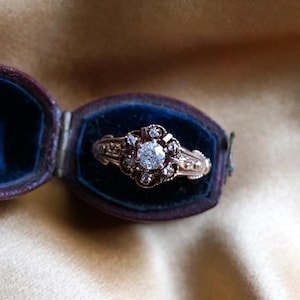 Antique Victorian 14k Gold Diamond Engagement Ring - Old European Cut Diamond in Ornate Setting c. 1880