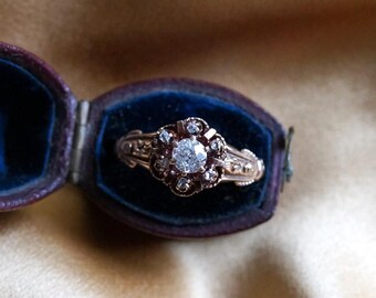 Antique Victorian 14k Gold Diamond Engagement Ring Old European Cut c. 1880