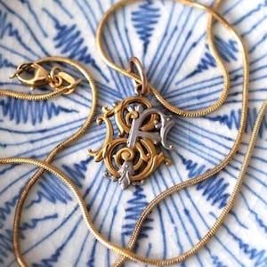 Antique Art Nouveau French 18k Gold & Steel Monogram Pendant "BF/FB" c.1900