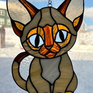 Stained  Glass Suncatcher of a Siamese kitten