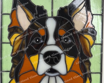 Stained Glass Small Suncatcher Panel of an Australian Shepherd Dog