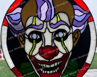 Retrato de payaso - Patrón de panel ovalado de vitral