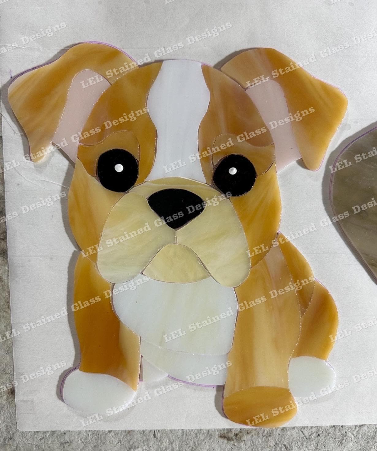 ブルドッグの子犬のステンドグラスサンキャッチャーの模様 - Etsy 日本