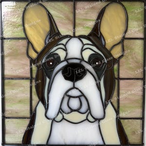 Stained Glass Panel Pattern of a French Bulldog Portrait