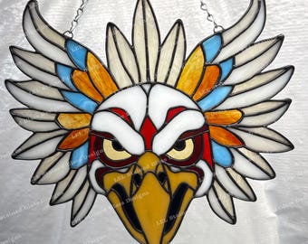 Máscara tribal de águia - Vitral para apanhador de sol