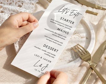 Wedding Menu Minimalist Modern | Editable Template | Digital Download | Printable 4"x9"
