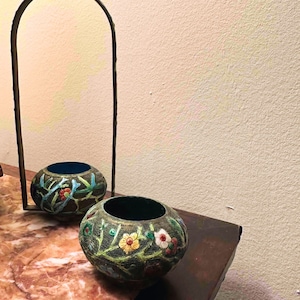 A set of two  Chinese Republic-era enamel bronze bird feeders beautifully glazed