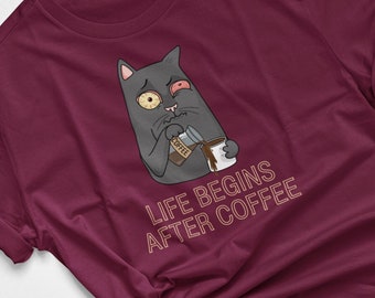 Funny Cat & Coffee T Shirt, Cat Lovers, Cat Mom Gift, Coffee Lover, Coffee Graphic T-shirt, Caffeine Shirt,
