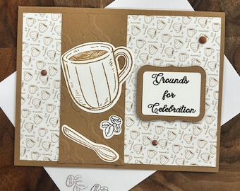 Coffee Congratulations Card Handmade, Grounds for Celebration Card, Coffee Lover Card, Coworker Promotion New Job Card, Personalize