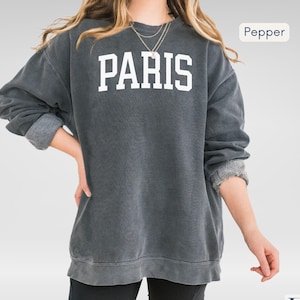 Paris Comfort Colors Sweatshirt | Vintage Preppy Paris Crewneck | Garment-Dyed French Travel Sweatshirt | College Block Paris Pullover
