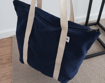Maxi sac en velours côtelé avec anses en coton / Grand sac en lin
