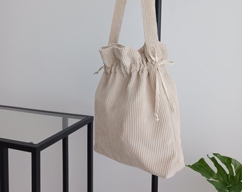 Corduroy Drawstring Bag / Small Corduroy Bag / Corduroy bag for daily use