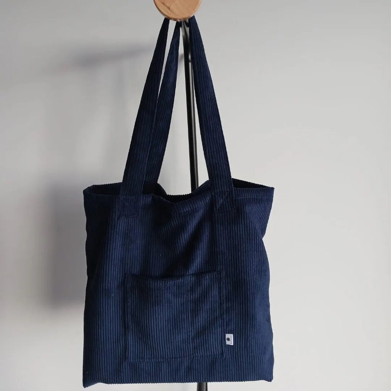 Corduroy Bag with zipper / Woman corduroy Bag with pocket / Computer and school bag imagem 3