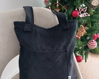 Corduroy Tote Bag, Borsa Donna in velluto a coste con tasca esterna e interna (con tessuto protettivo per computer)