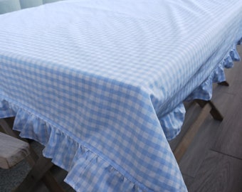 Gingham Tablecloth with ruffle, Soft Tablecloth, Handmade Table Cloth, Vichy Tablecloth with ruffle, Gingham table cover