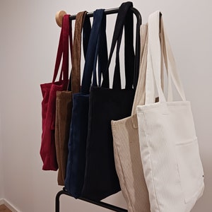 Corduroy Bag with zipper / Woman corduroy Bag with pocket / Computer and school bag