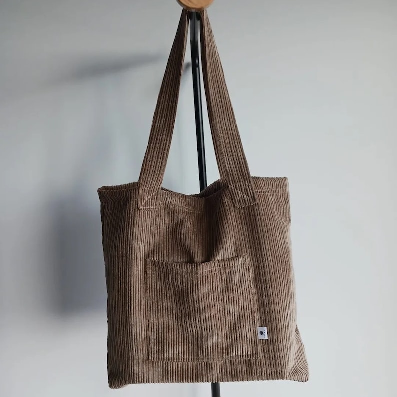 Corduroy Bag with zipper / Woman corduroy Bag with pocket / Computer and school bag imagem 4