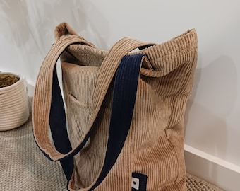 Corduroy Tote Bag - Woman corduroy Bag with pocket (2 colors)