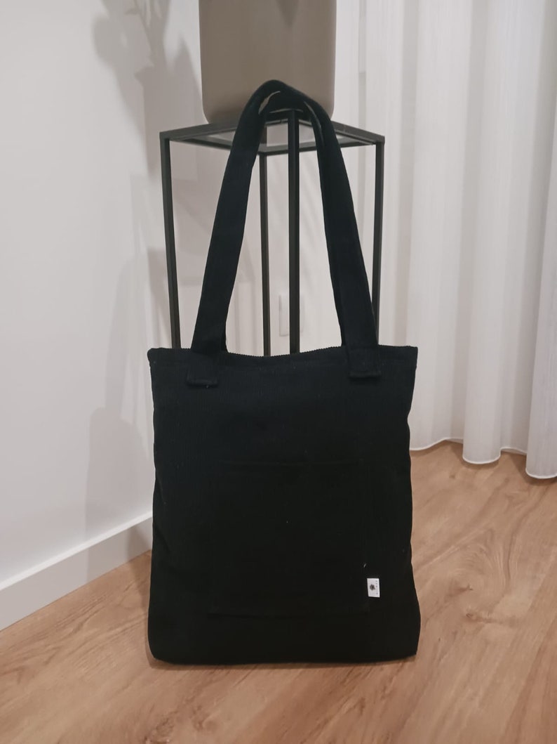 Corduroy Bag with zipper / Woman corduroy Bag with pocket / Computer and school bag imagem 6