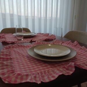 Gingham Ruffle Placemats Gingham Cloth Placemats Sets with Ruffles Placemats with Vichy Pattern Gingham Placemats for Romantic Dinner image 5