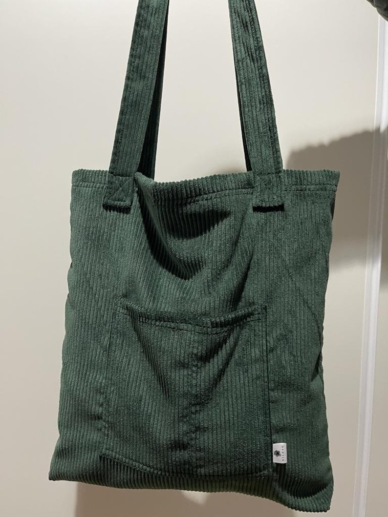 Corduroy Bag with zipper / Woman corduroy Bag with pocket / Computer and school bag imagem 8