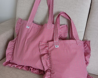 Matching Maxi Bags with ruffle, Mommy and Me Set, Mother and Daughter Set of Shoulder Vichy Bags