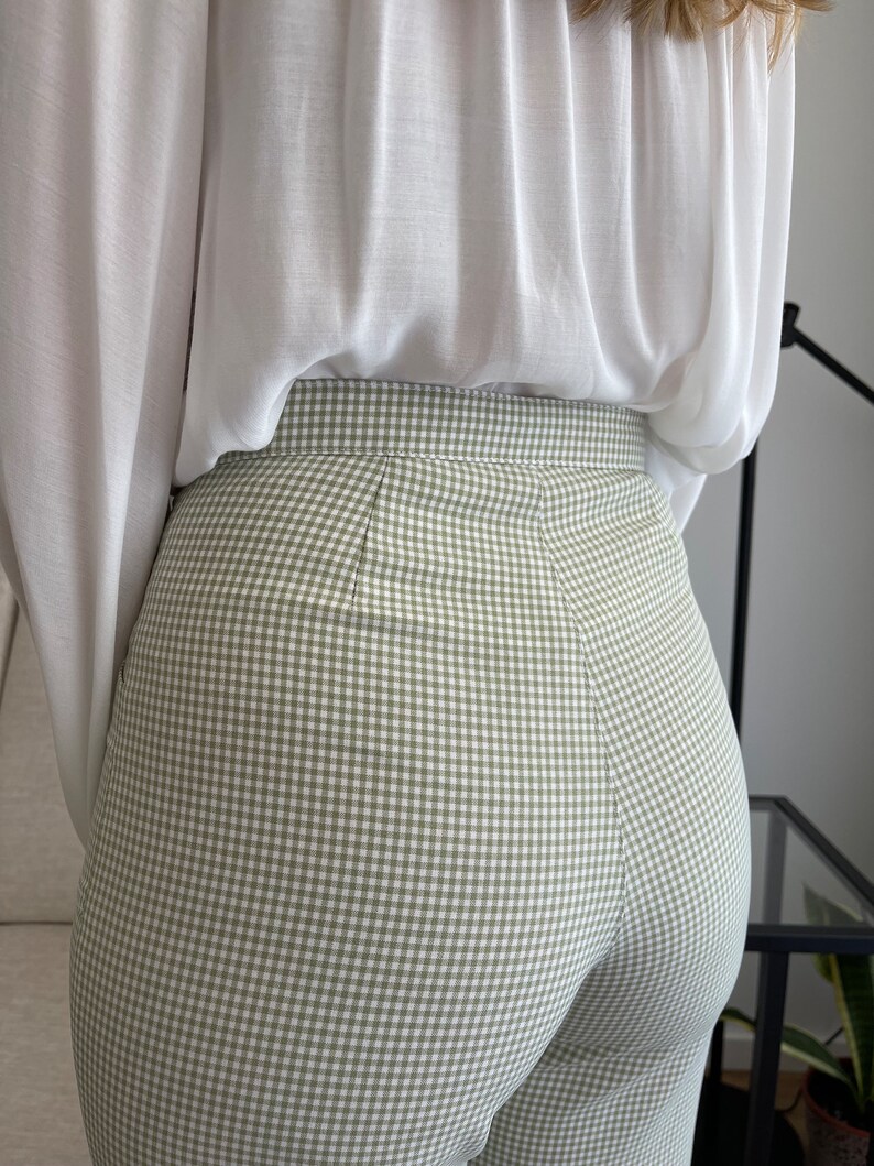 Gingham Trousers / Vichy High Waist Pants with pockets / Vichy High Waist Trousers image 3