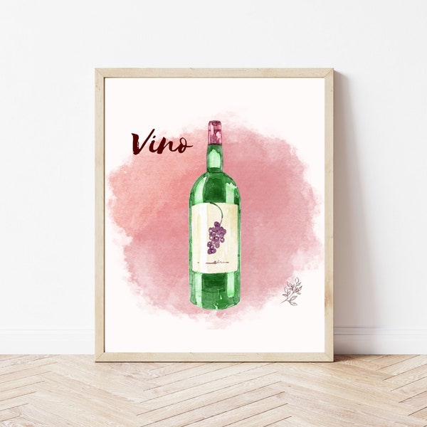 Vino Wine Bottle Print - Digital Wall Decor for Wine Lovers Printable Art for Wine Enthusiasts Unique & Stylish Home Decor Digital Download