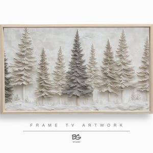Arte para TV Samsung con marco de árboles invernales: Escena de nieve texturizada (Descarga digital)