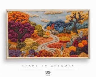 Herbst gestickte Landschaft Kunst für Samsung Frame TV (Digitaler Download)