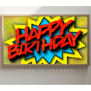 Samsung Frame Tv Happy Birthday Superheldontwerp voor kinderen | Heldere, levendige kleuren (3840 x 2160)