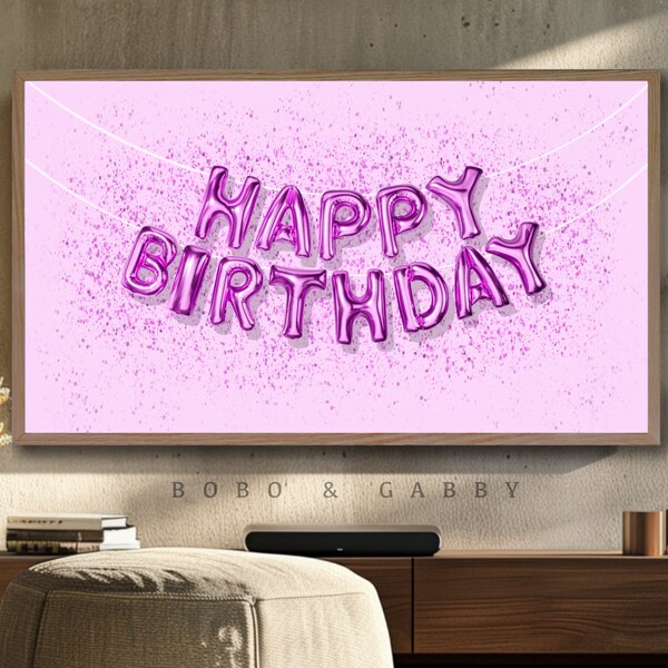 Happy Birthday Frame Tv Art | Samsung Frame TV Art | Happy Birthday Pink Frame Tv  | Samsung Frame Birthday (3840x2160)