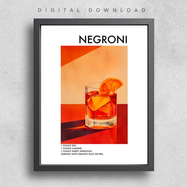 Negroni Art Print Poster | Home Bar Cart Decor | Bar Art | Modern Dinning Room Art | Retro Cocktail Poster | Kitchen Poster | Cocktail Drink