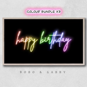 Neon Happy Birthday Frame TV Art: Pink, Blue, Rainbow (Digital Download)