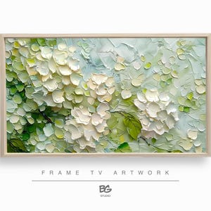 Hydrangea Frame TV Art: Spring Green Floral Oil Painting (Digital Download)