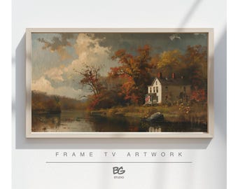 Fall Landscape American Flag Painting for Samsung Frame TV (Digital Download)