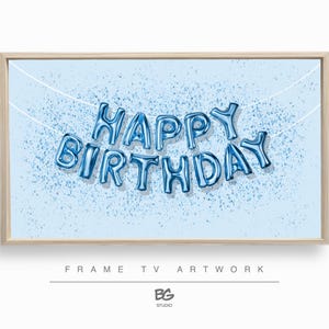 Illustration bleu joyeux anniversaire pour téléviseur avec cadre Samsung (téléchargement numérique)