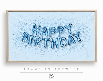 Blue Happy Birthday Samsung Frame TV Art (Digital Download)