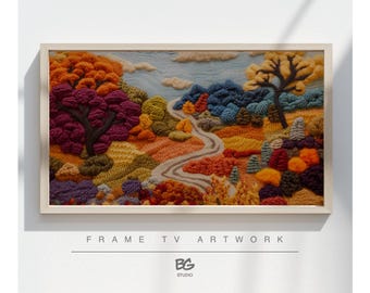 Fall Embroidered Landscape Art for Samsung Frame TV (Digital Download)