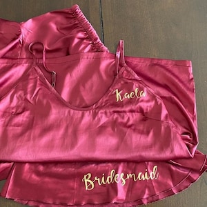 Cami and Ruffle Shorts Wedding Day Satin Pajamas Sets- Bridesmaid Gift, Bride Getting Ready Outfit, Bridesmaid Proposal PJs