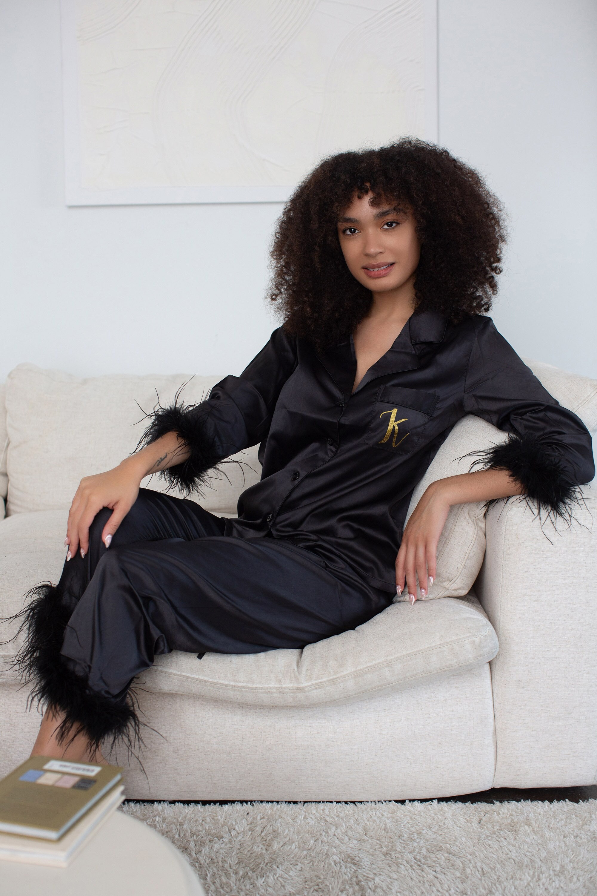 Fluffy trim pyjamas clearance