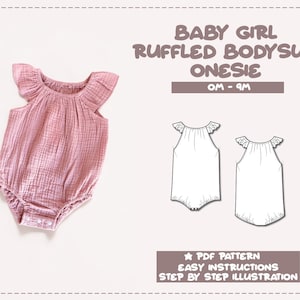 Baby Girl Onesie Sewing Pattern Baby PDF Pattern Ruffled Sleeve Sewing Pattern Newborn Bodysuit Pattern