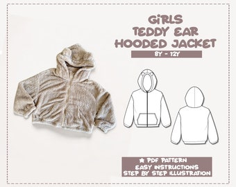 Girls Teddy Ear Hooded Jacket Sewing Pattern 8Y-12Y Kids Hoodie Pattern Kids Outerwear Sewing Pattern Girls Jacket PDF Pattern