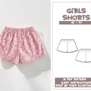 Kids Shorts Sewing Pattern Girls Shorts Pattern 4Y-7Y Elastic Waist ...