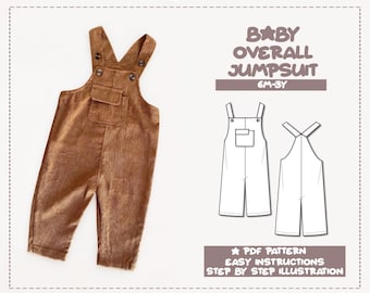 Baby-Overall-Overall-Schnittmuster 6M-3Y Baby Unisex-Overall-Overall-Muster Baby-Schnittmuster Baby-PDF-Muster